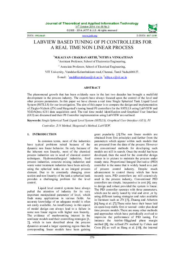 (PDF) Labview Based Tuning of Pi Controllers for a Real Time Non Linear ...