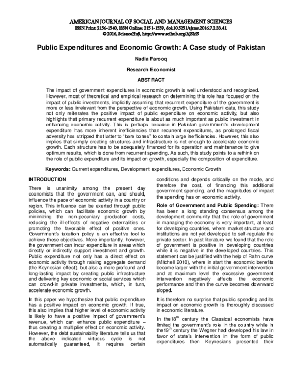 (PDF) Public Expenditures and Economic Growth: A Case study of Pakistan