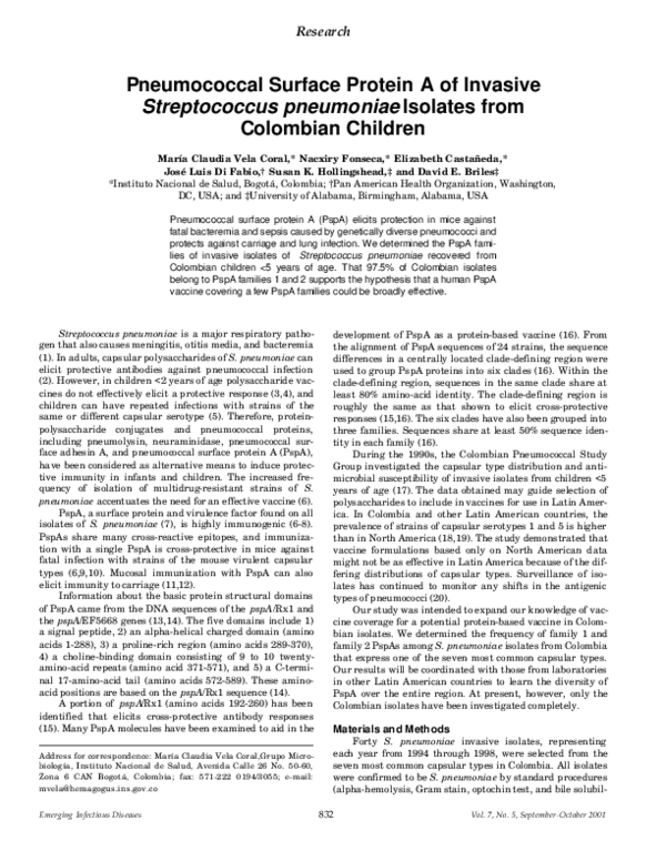 (PDF) Pneumococcal Surface Protein A of Invasive Streptococcus ...