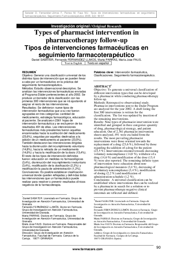 (PDF) Types of pharmacist intervention in pharmacotherapy follow-up ...