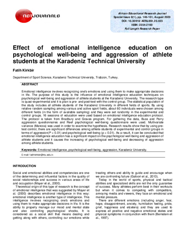 (PDF) Effect of emotional intelligence education on psychological well ...