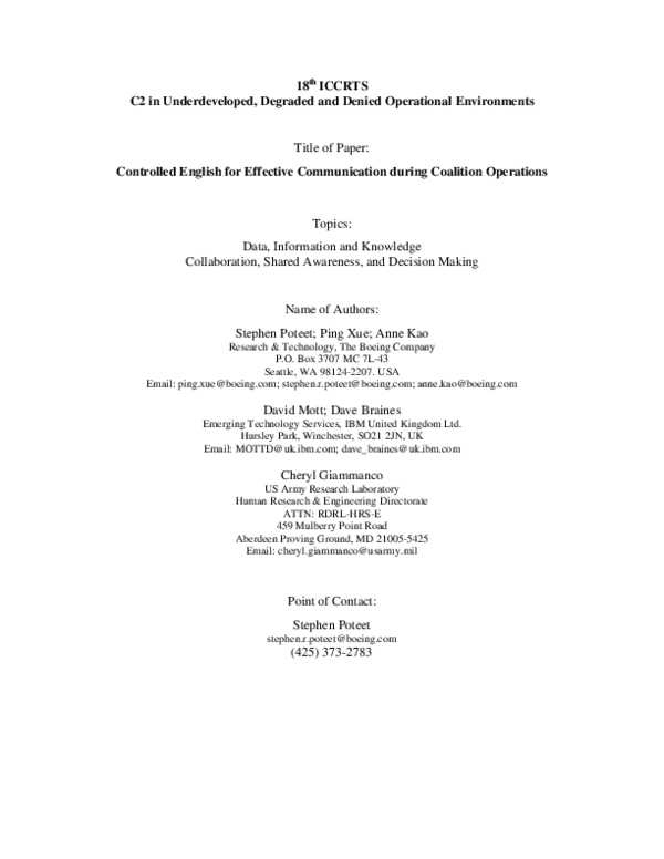 (PDF) Controlled English for Effective Communication during Coalition ...