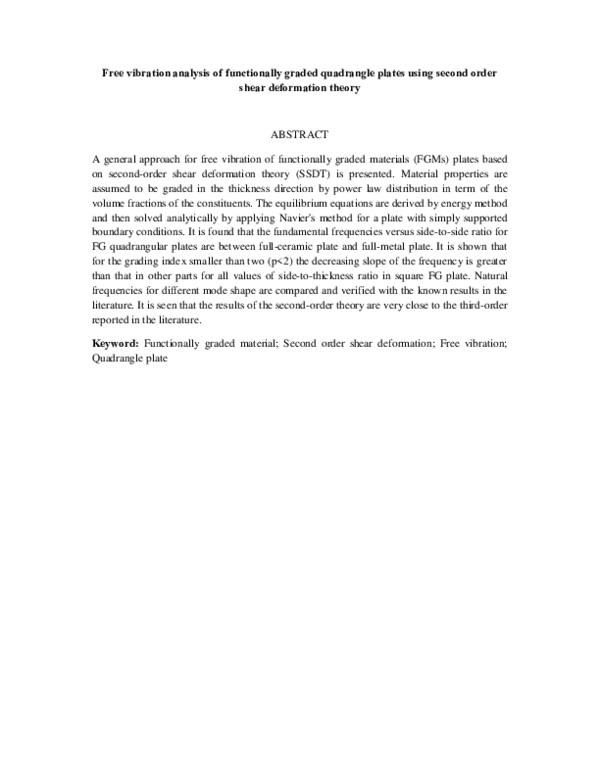 (PDF) Free vibration analysis of functionally graded quadrangle plates ...
