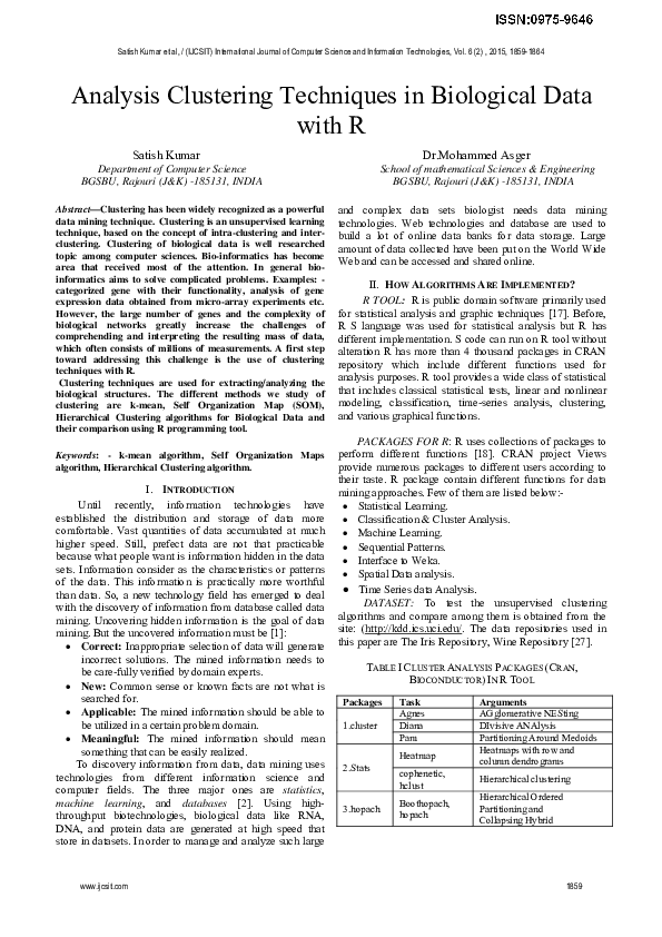 (PDF) Analysis Clustering Techniques in Biological Data with R