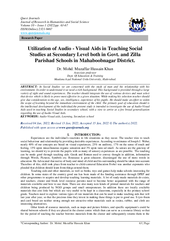 (PDF) Utilization of Audio -Visual Aids in Teaching Social Studies at ...