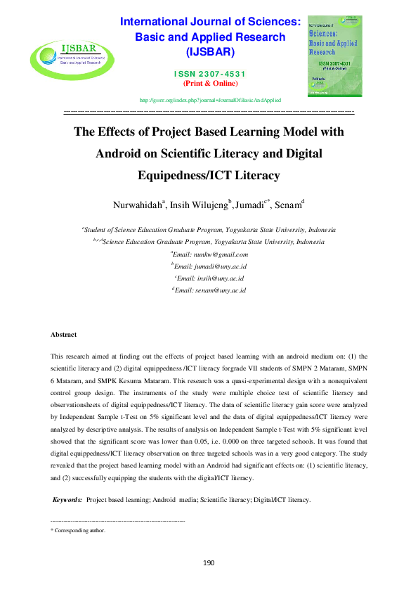 (PDF) The Effects of Project Based Learning Model with Android on ...