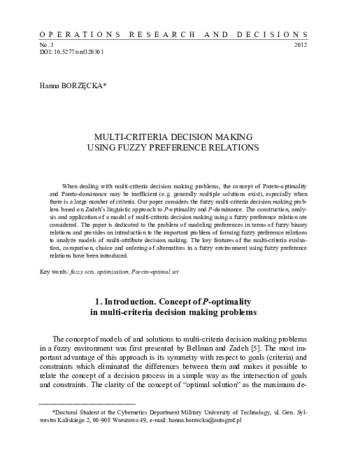 (PDF) Multi-criteria decision making using fuzzy preference relations ...