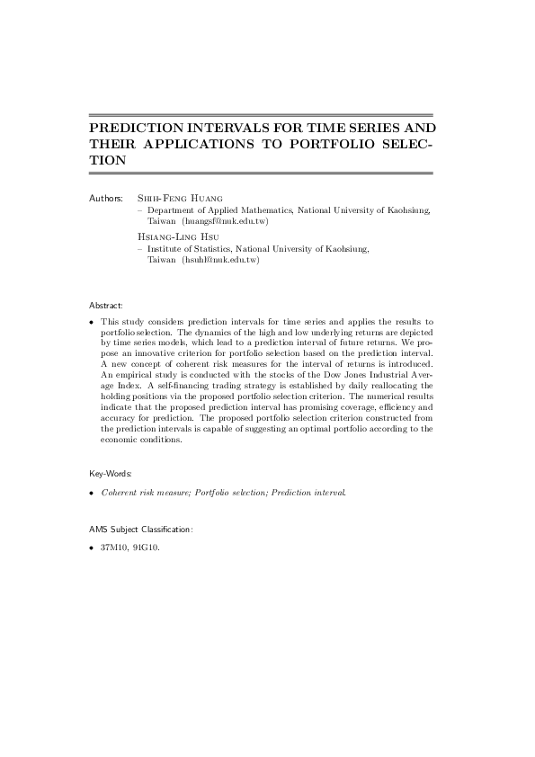 (PDF) Prediction Intervals for Time Series and Their Applications to ...