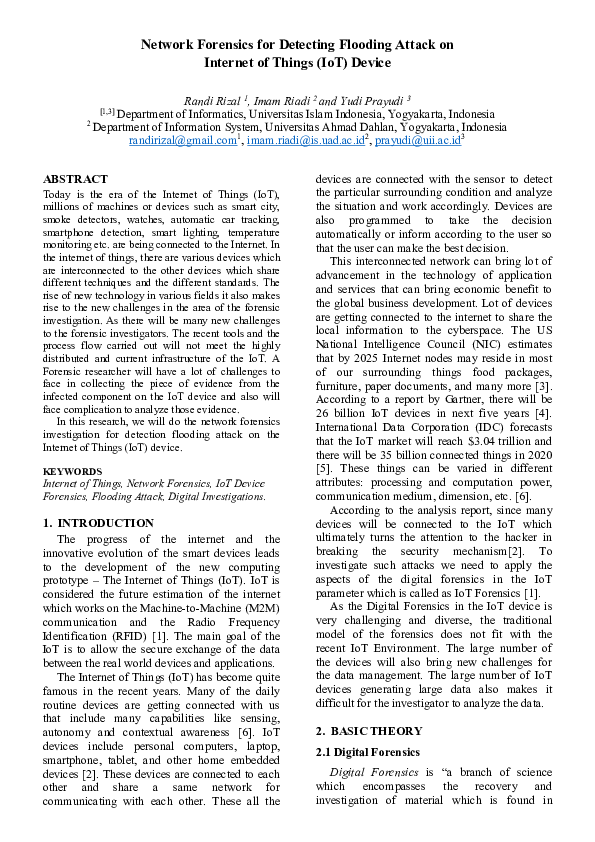 (PDF) Network Forensics for Detecting Flooding Attack on Internet of ...