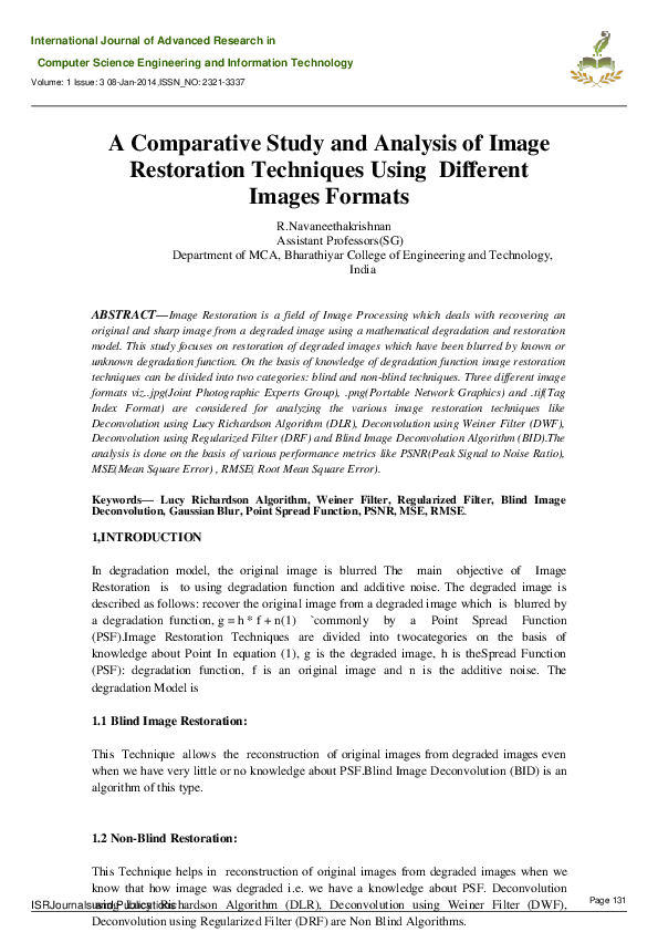 (PDF) A Comparative Study and Analysis of Image Restoration Techniques ...