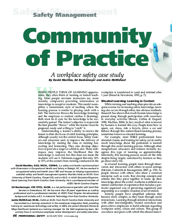 (PDF) Community of Practice A Workplace Safety Case Study david