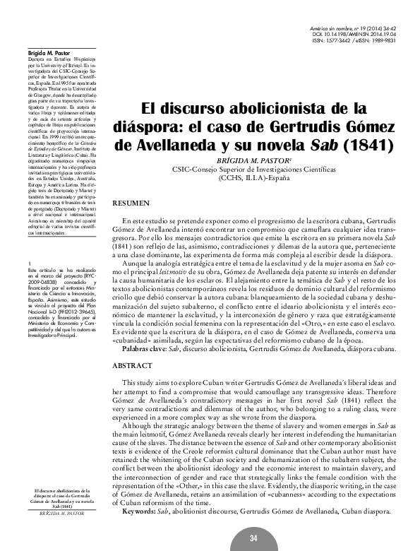 (PDF) El discurso abolicionista de la diáspora: el caso de Gertrudis ...