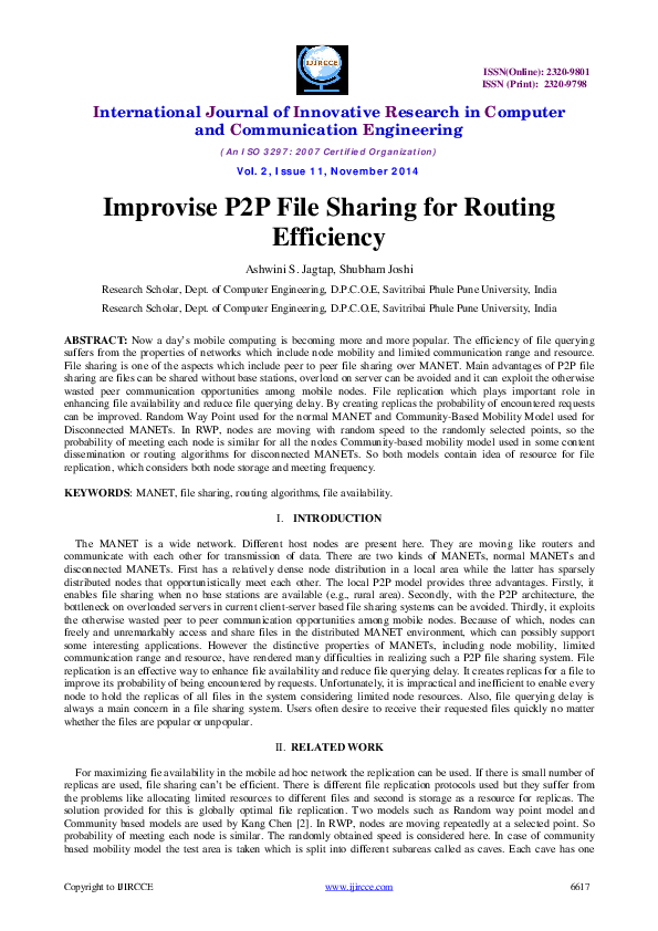 (PDF) Improvise P2P File Sharing for RoutingEfficiency