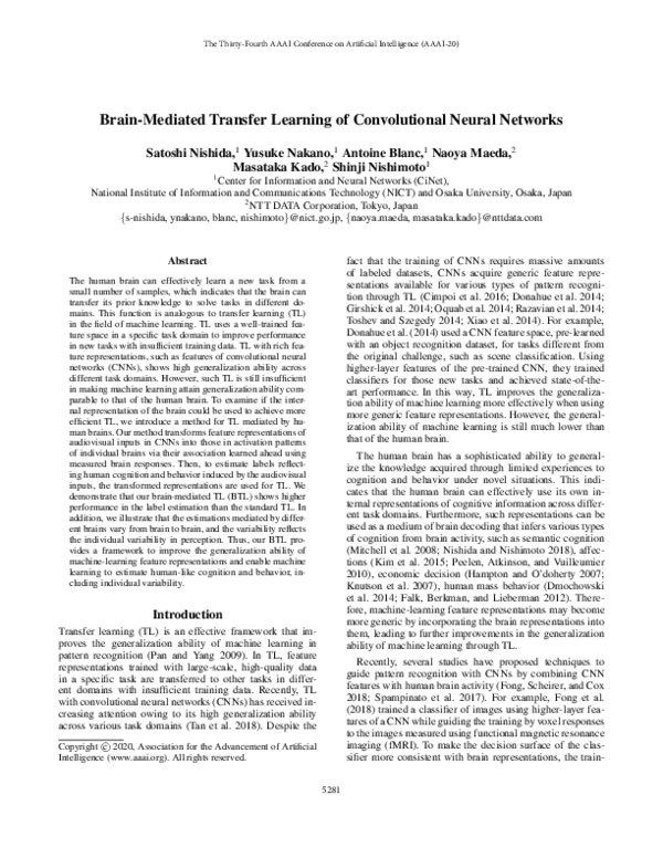 (PDF) Brain-Mediated Transfer Learning of Convolutional Neural Networks