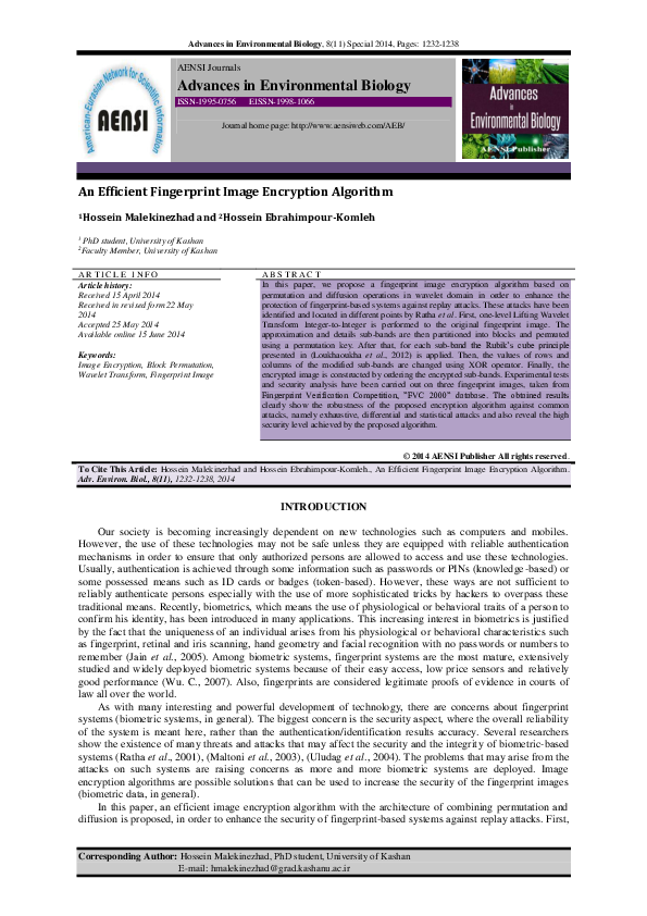(PDF) An Efficient Fingerprint Image Encryption Algorithm