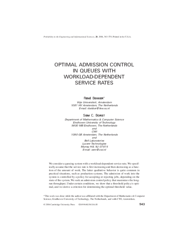 (PDF) Optimal Admission Control in Queues with Workload-Dependent ...
