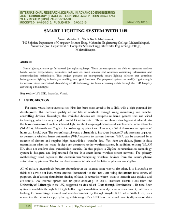 (PDF) SMART LIGHTING SYSTEM WITH LiFi