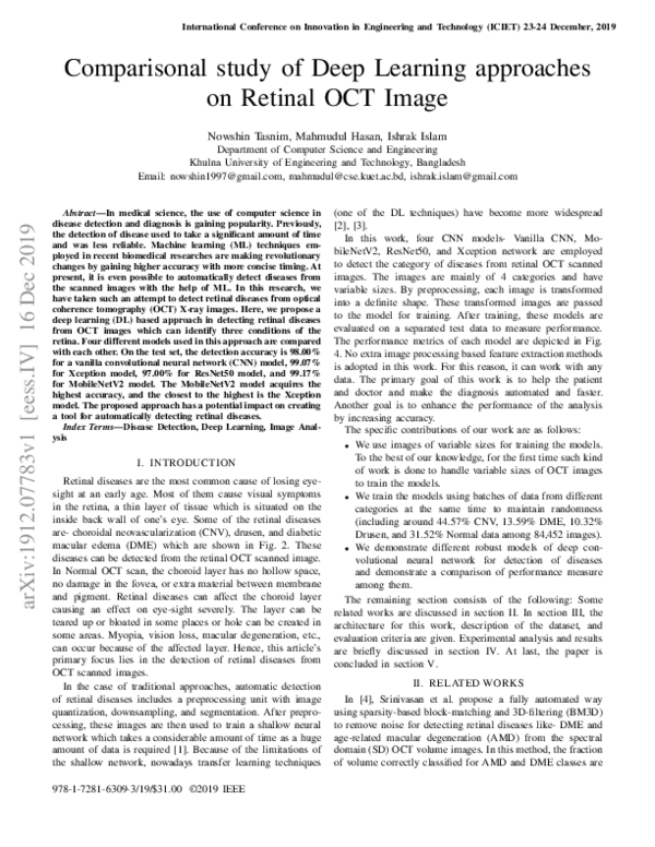 (PDF) Comparisonal study of Deep Learning approaches on Retinal OCT Image