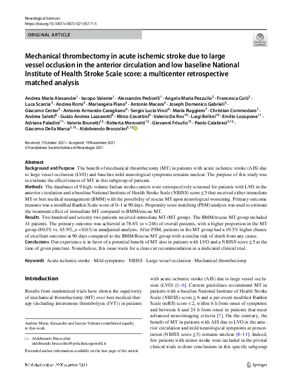 (PDF) Mechanical thrombectomy in acute ischemic stroke due to large ...