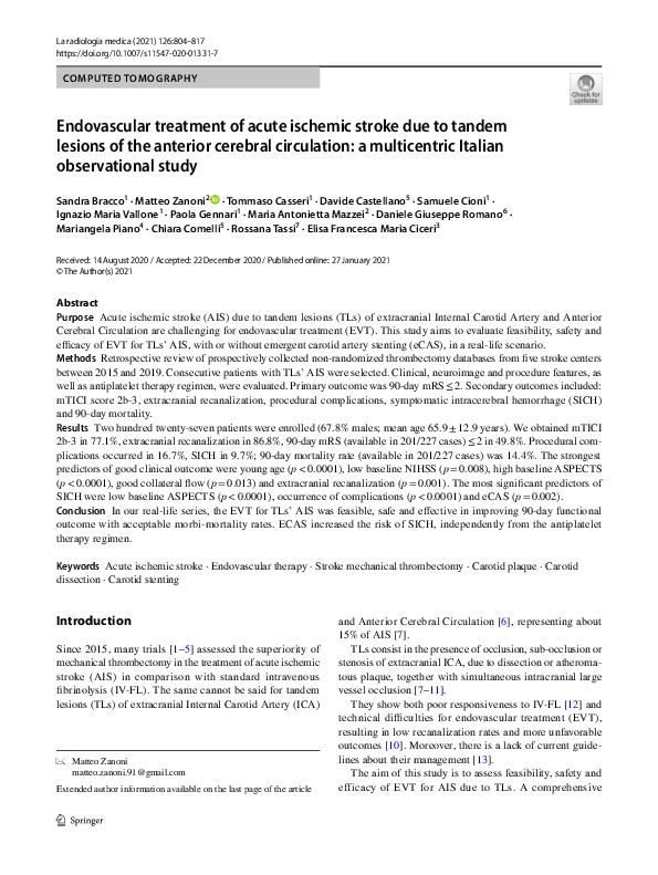 (PDF) Endovascular treatment of acute ischemic stroke due to tandem ...