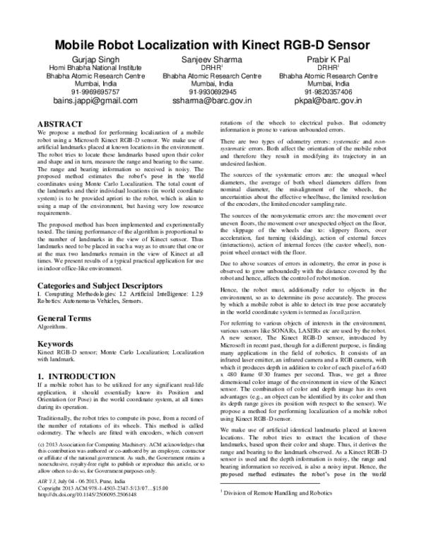 (PDF) Mobile Robot Localization with Kinect RGB-D Sensor