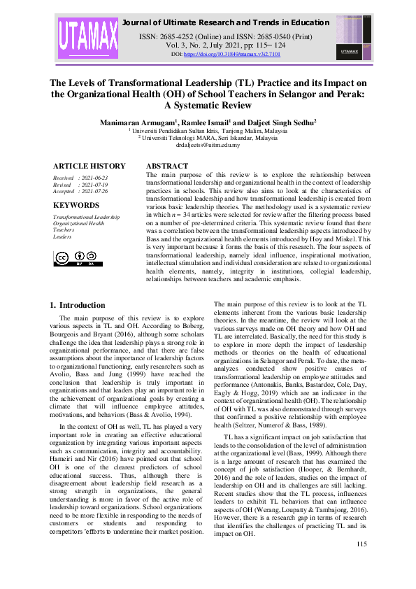 (PDF) The Levels of Transformational Leadership (TL) Practice and its ...