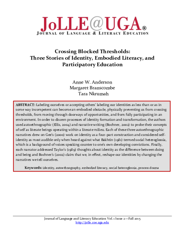 (PDF) Crossing Blocked Thresholds: Three Stories of Identity, Embodied ...
