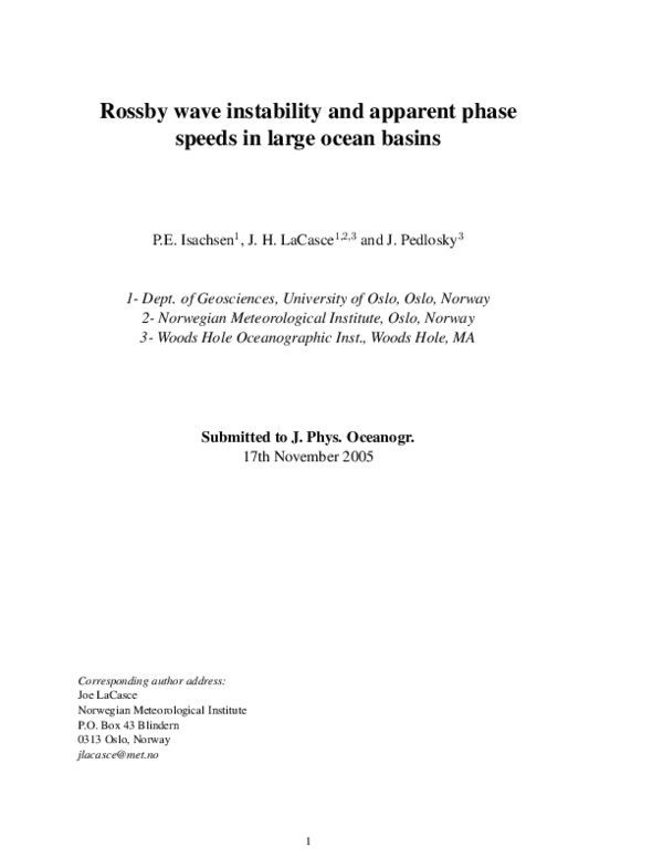 (PDF) Rossby Wave Instability and Apparent Phase Speeds in Large Ocean ...