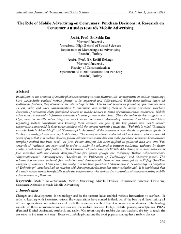 (PDF) The Role of Mobile Advertising on Consumers ' Purchase Decisions ...