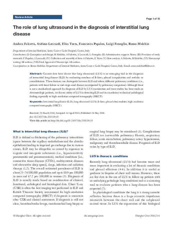 (PDF) The role of lung ultrasound in the diagnosis of interstitial lung ...