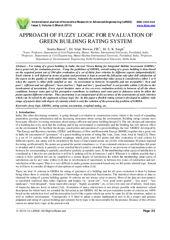 (PDF) Approach of Fuzzy Logic for Evaluation of Green Building Rating ...