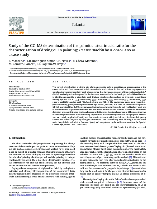 (PDF) Study of the GC–MS determination of the palmitic–stearic acid ...