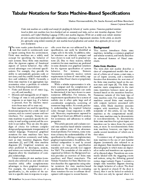 (PDF) Tabular notations for state machine-based specifications