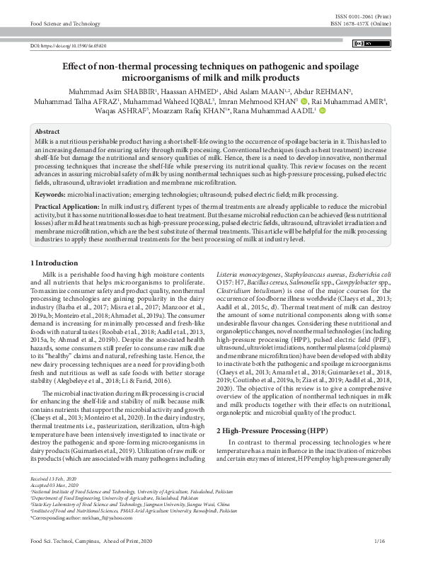 (PDF) Effect of non-thermal processing techniques on pathogenic and ...