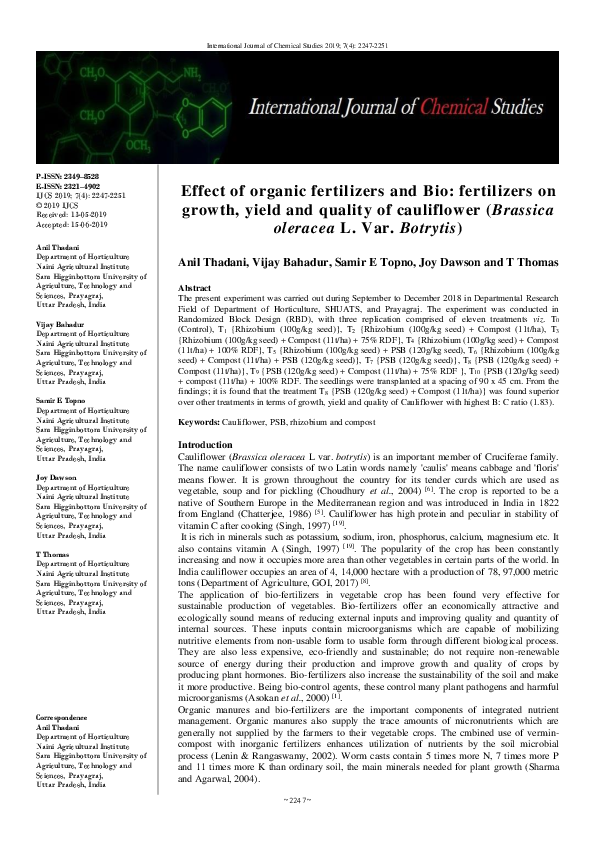 (PDF) Effect of organic fertilizers and Bio: fertilizers on growth ...