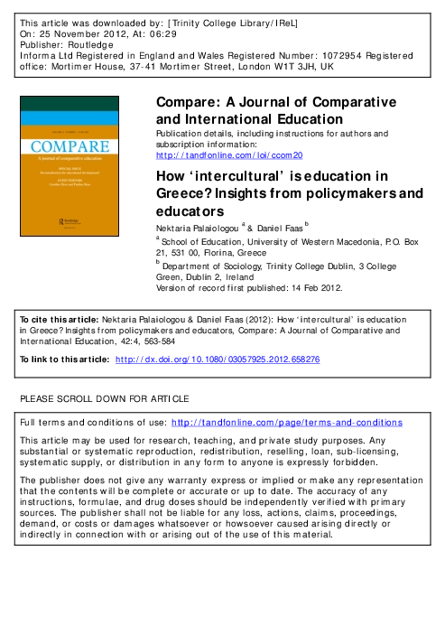 (PDF) How intercultural is education in Greece? Insights from ...