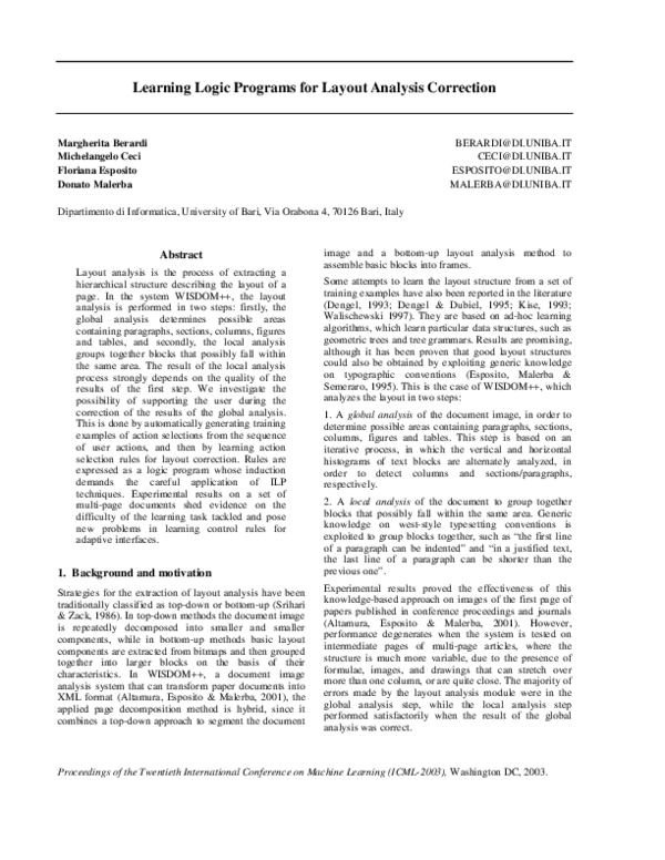 (PDF) Learning Logic Programs for Layout Analysis Correction