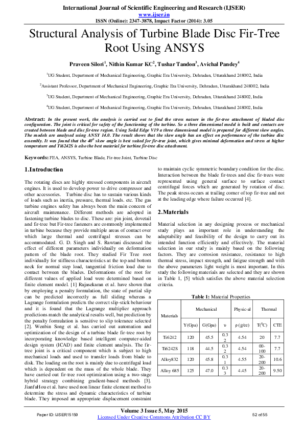 (PDF) Structural Analysis of Turbine Blade Disc Fir-Tree Root Using ANSYS