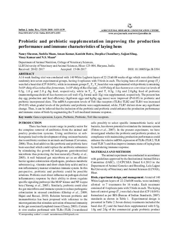 (PDF) Probiotic and prebiotic supplementation improving the production ...