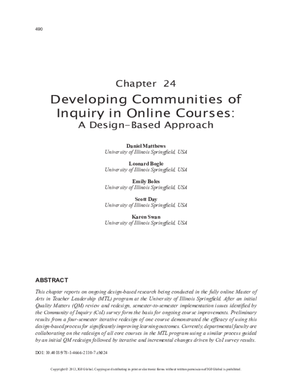 (PDF) Developing Communities of Inquiry in Online Courses