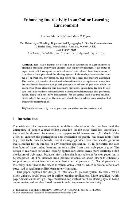 (PDF) Enhancing interactivity in an online learning environment