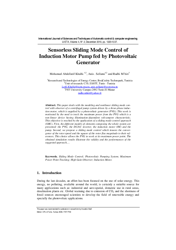 (PDF) Sensorless Sliding Mode Control of Induction Motor Pump fed by ...