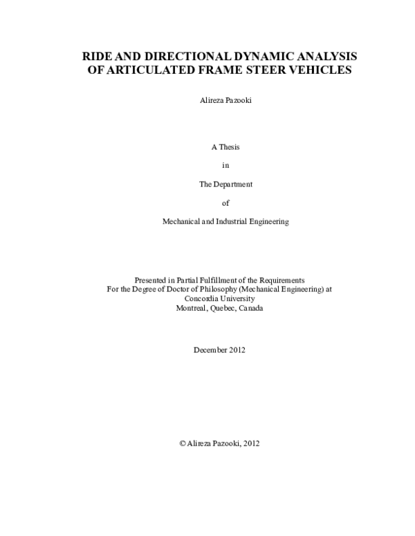 (PDF) Ride and directional dynamic analysis of articulated frame steer ...