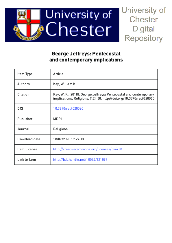 (PDF) George Jeffreys: Pentecostal and Contemporary Implications