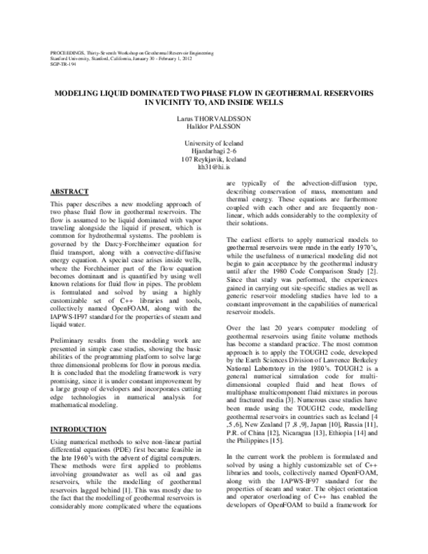 (PDF) Modeling Liquid Dominated Two Phase Flow in Geothermal Reservoirs ...