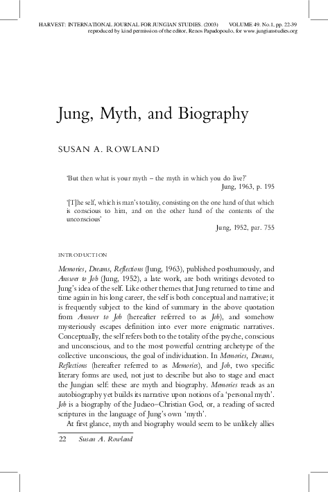 PDF) Jung&rsquo;s Exploration of Self through Myth and Biography