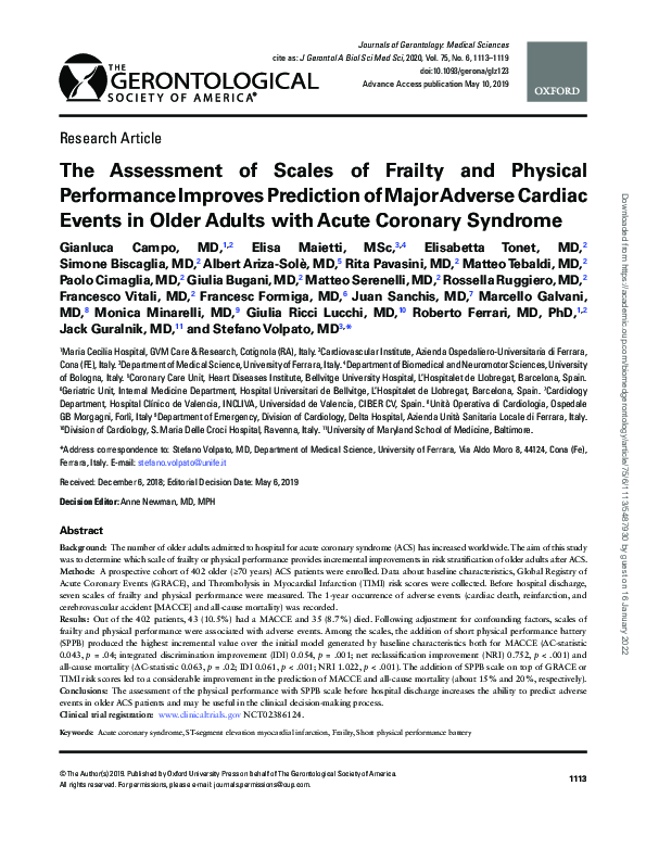 (PDF) The assessment of scales of frailty and physical performance ...
