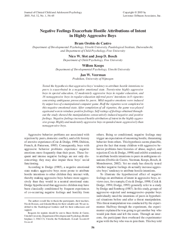 (PDF) Negative Feelings Exacerbate Hostile Attributions of Intent in ...
