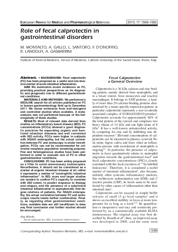 (PDF) Role of fecal calprotectin in gastrointestinal disorders