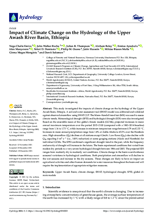 (PDF) Impact of Climate Change on the Hydrology of the Upper Awash ...